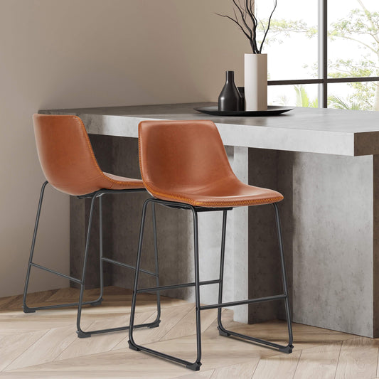2-Piece Modern Kitchen Barstools, Comfortable Elevated Chairs for Dining Room or Kitchen Island