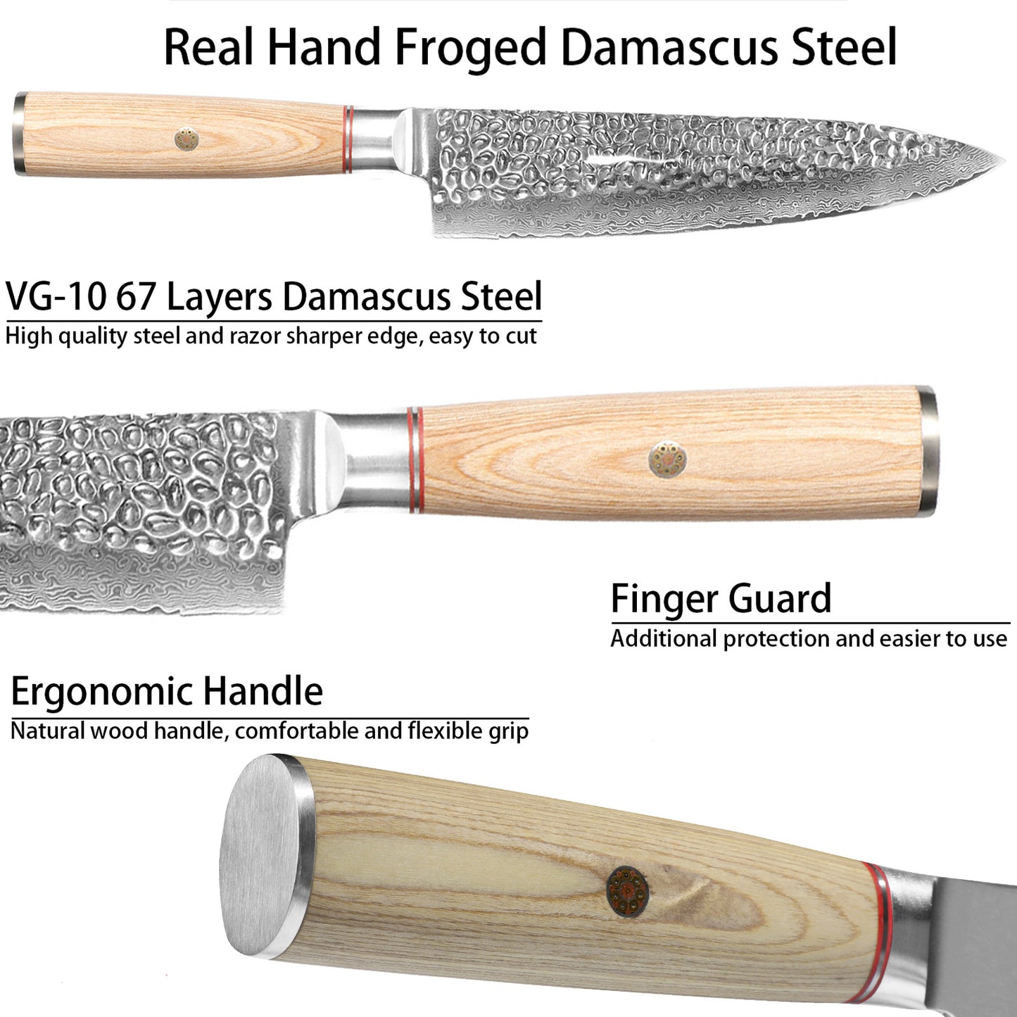 8in. Damascus Japanese Chef Knife, Kitchen Knife with 67-Layered Carbon Steel, Razor Sharp Cooking/Chef Knife with Pakkawood Handle