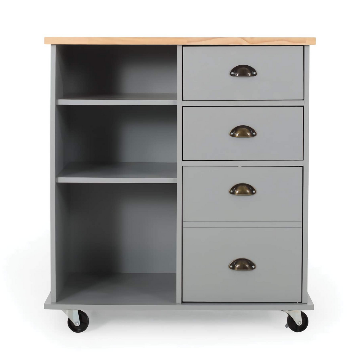 Modern Rolling Kitchen Storage Trolley, Space-Saving Cart with Drawers, Cabinet Door and Shelves