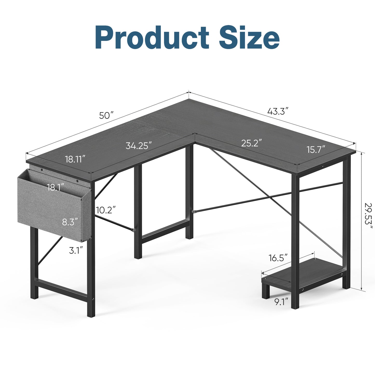 L-Shaped Computer/Office Desk, Modern Corner Desk for Home Office, Study, or Gaming Setup