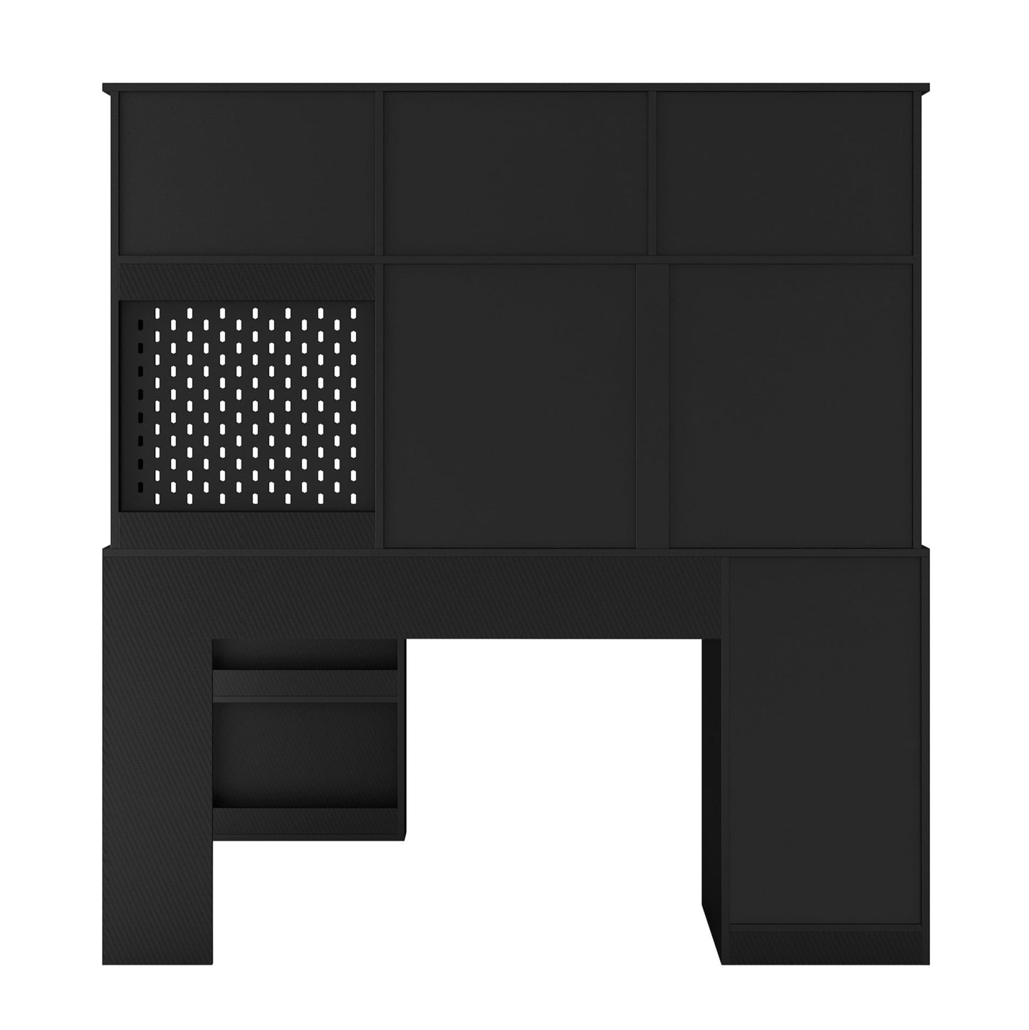 L-Shaped Carbon Fiber Surface Home/Office Desk with Power Outlet, Drawers, and Bookshelf
