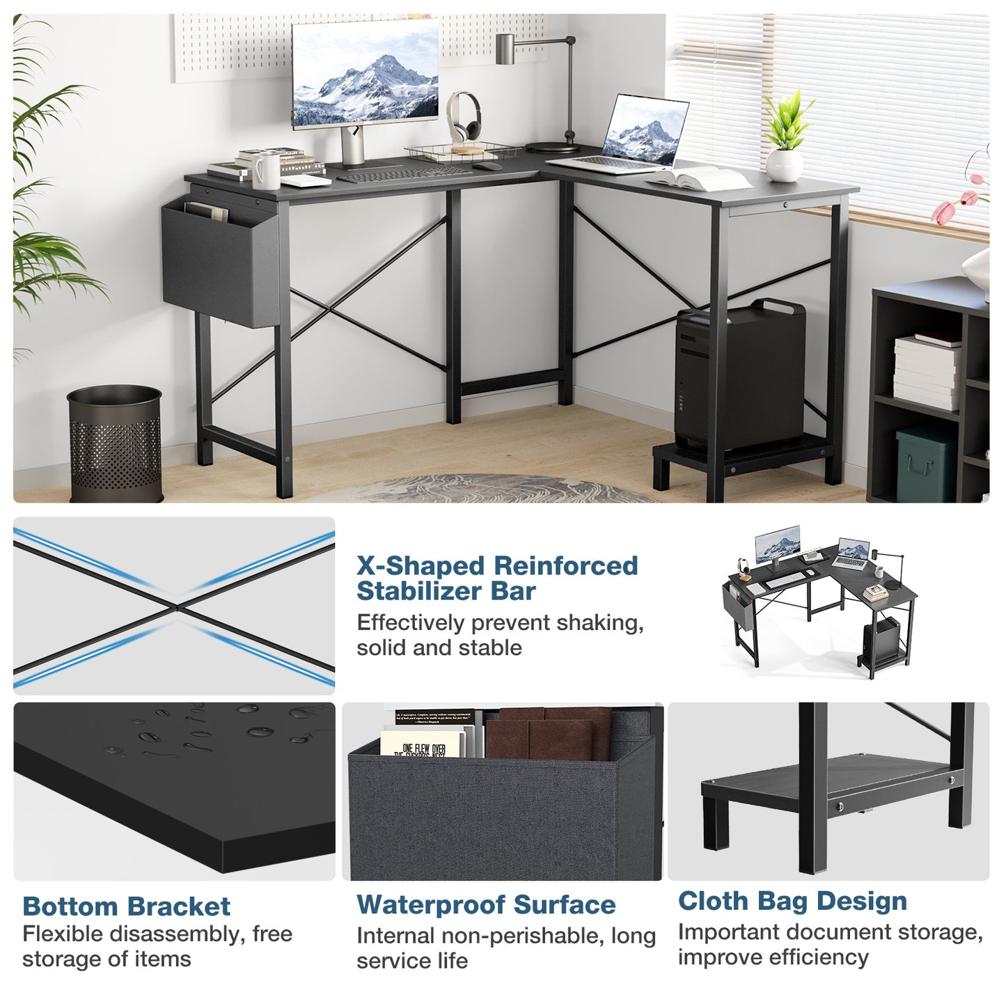 L-Shaped Computer/Office Desk, Modern Corner Desk for Home Office, Study, or Gaming Setup