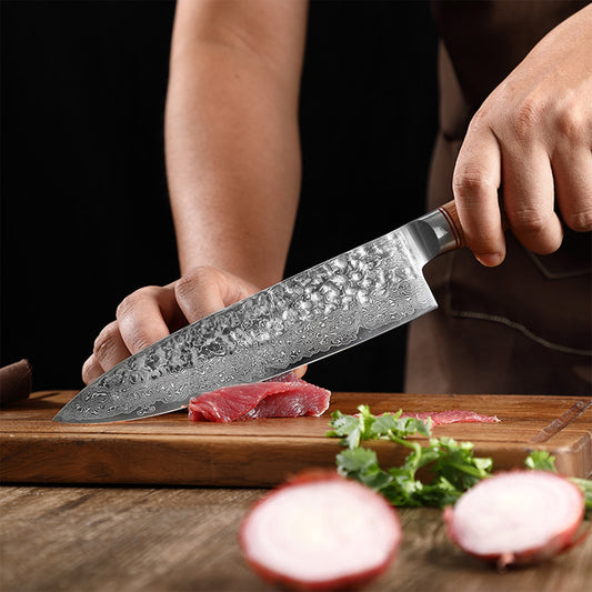 8in. Damascus Japanese Chef Knife, Ultra Sharp 67-Layer Carbon Steel Blade with Ergonomic Pakkawood Handle