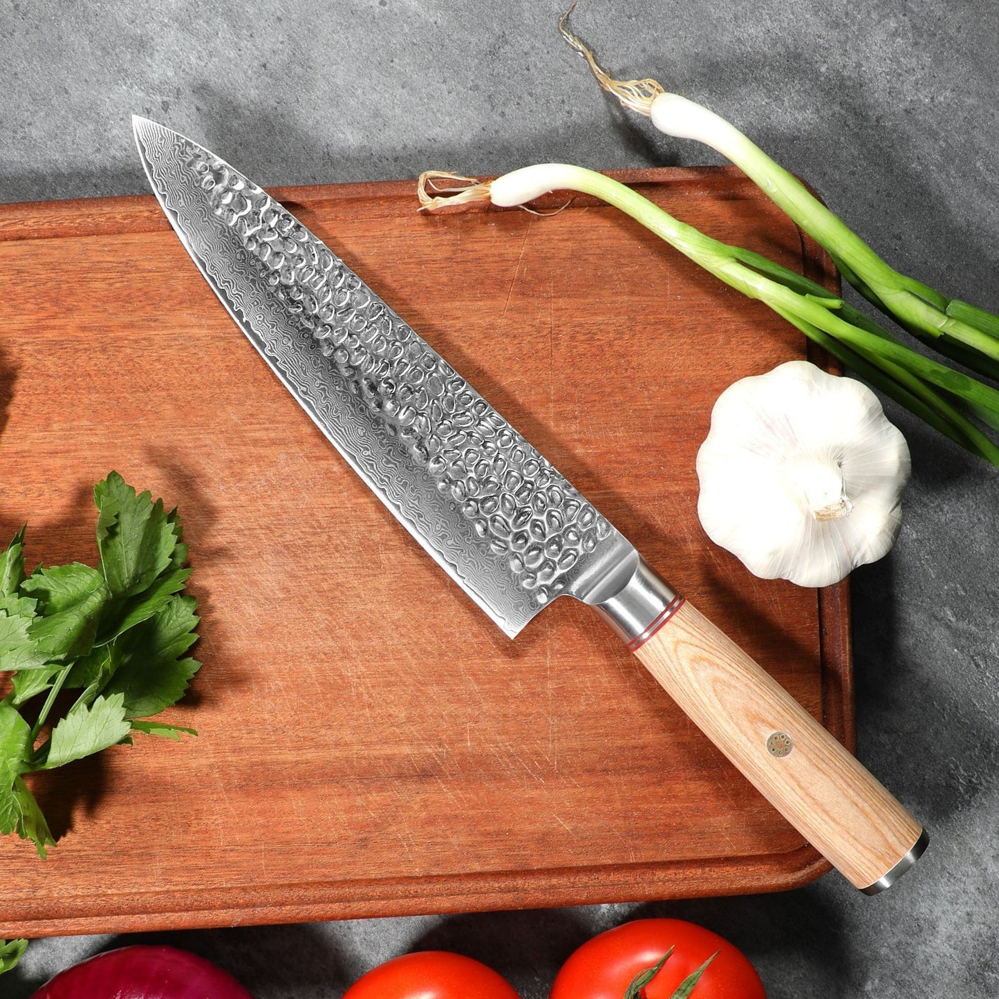 8in. Damascus Japanese Chef Knife, Kitchen Knife with 67-Layered Carbon Steel, Razor Sharp Cooking/Chef Knife with Pakkawood Handle