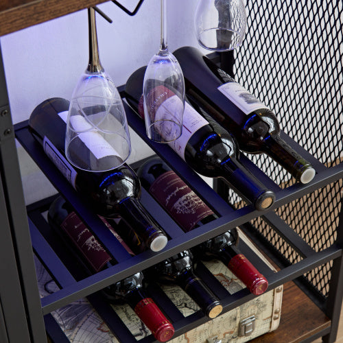 Coffee Bar Cabinet/Bottle Rack, Bar Counter, Shelves with Power Outlet, 3-Tier Holder