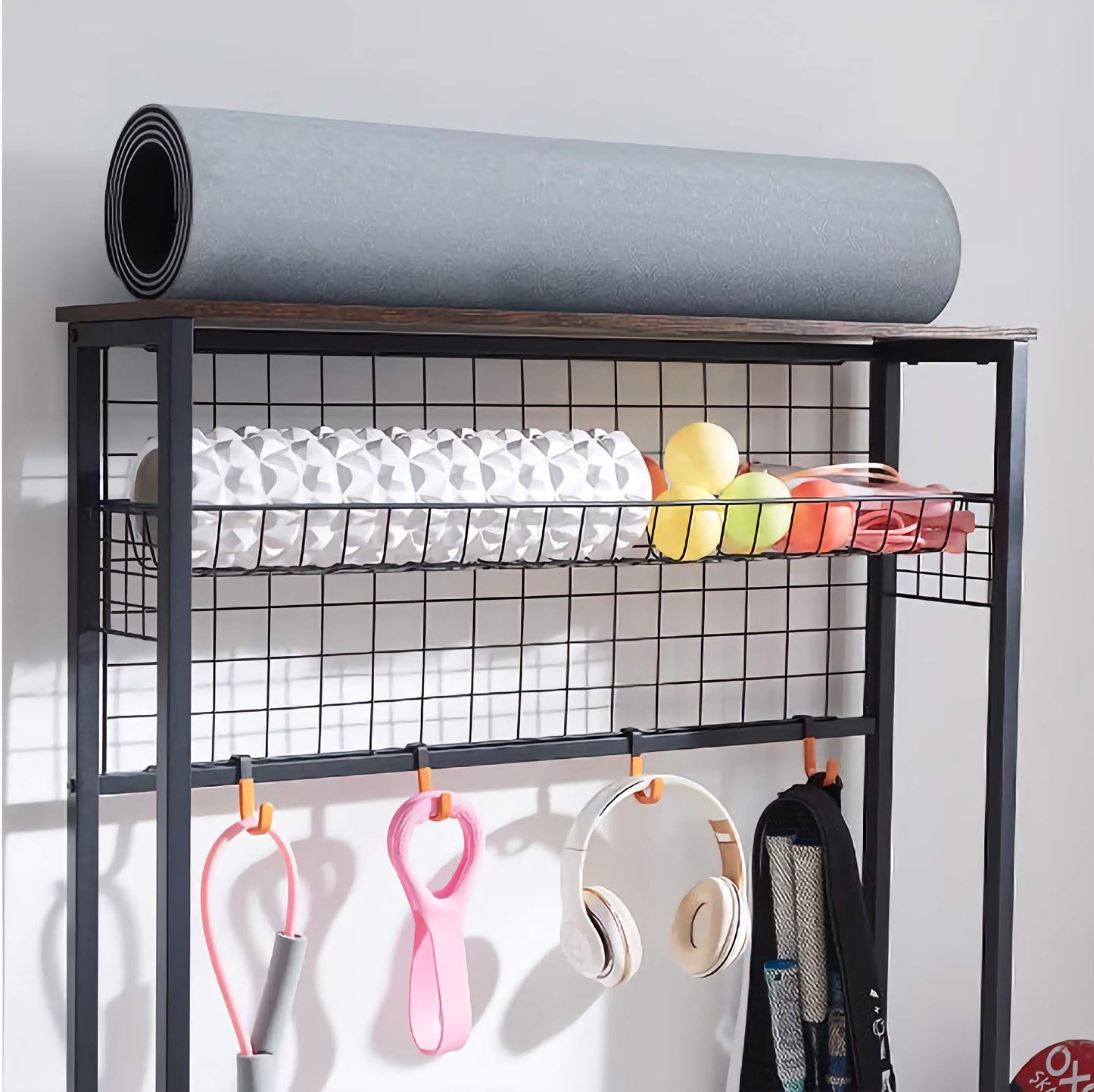 Versatile Equipment Storage Rack with Bench Storage