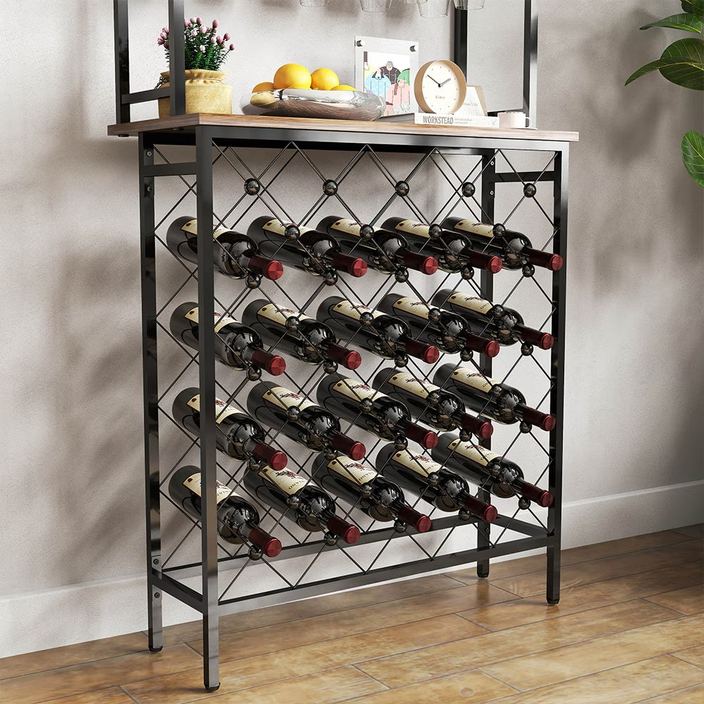 Freestanding Bottle Rack Bar Organizer, Storage Rack with shelf and Glass Holder