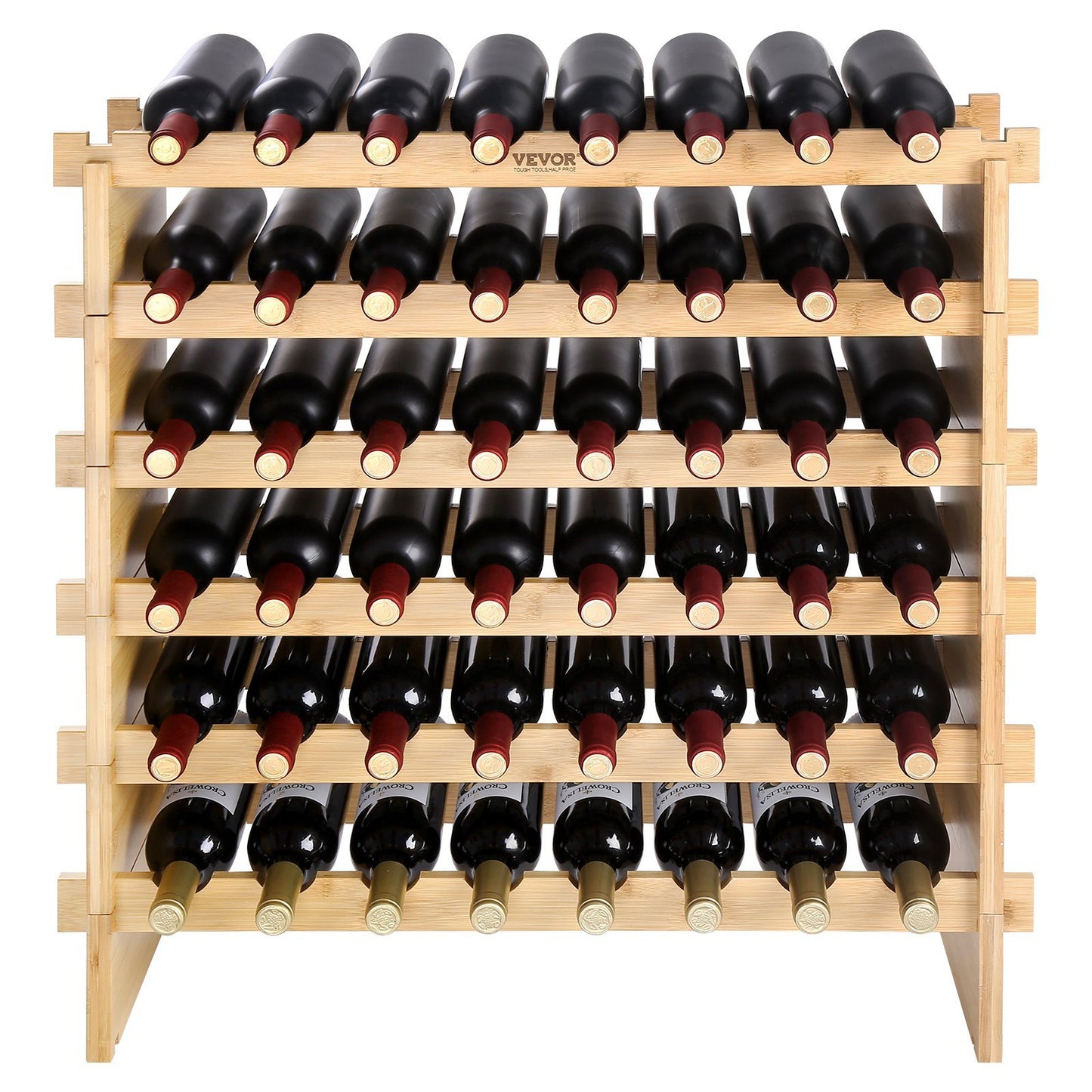 VEVOR 6-Tier Stackable Bottle Rack, 48-Bottle Holder with Bamboo Wood Display Shelf