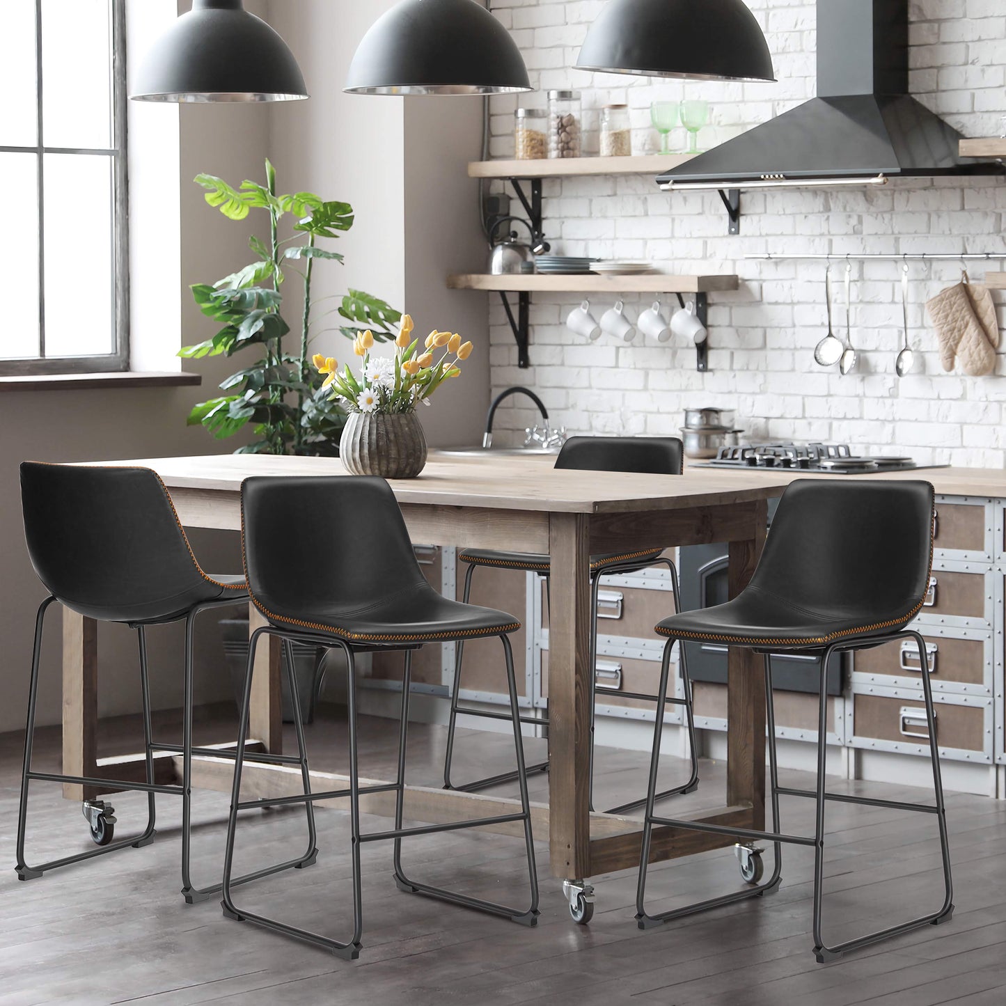 2-Piece Modern Kitchen Barstools, Comfortable Elevated Chairs for Dining Room or Kitchen Island