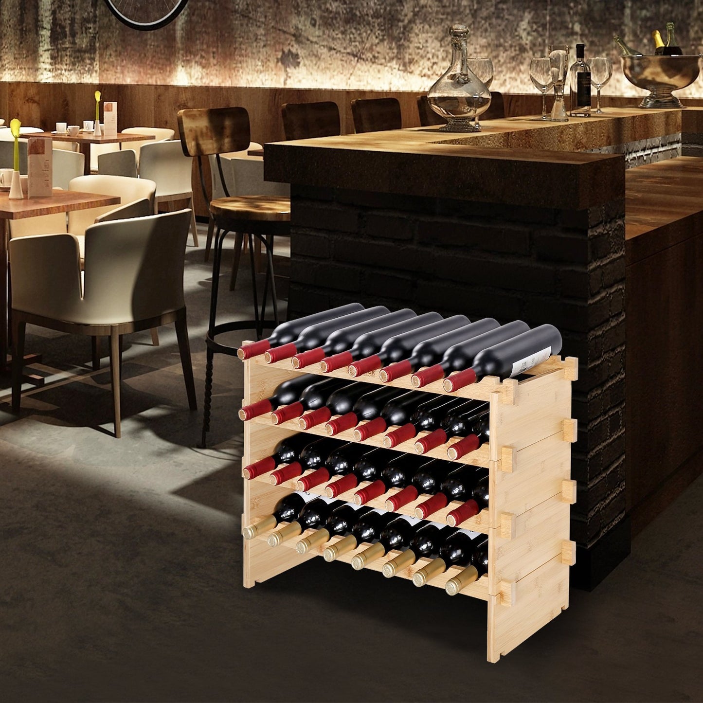 VEVOR 6-Tier Stackable Bottle Rack, 48-Bottle Holder with Bamboo Wood Display Shelf