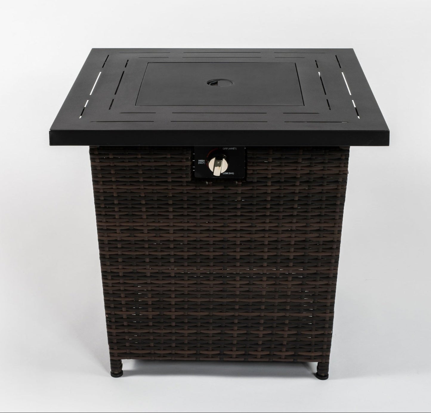 28in. Outdoor Propane Fire Pit Table, Patio Heater with Faux Wicker/Rattan Base