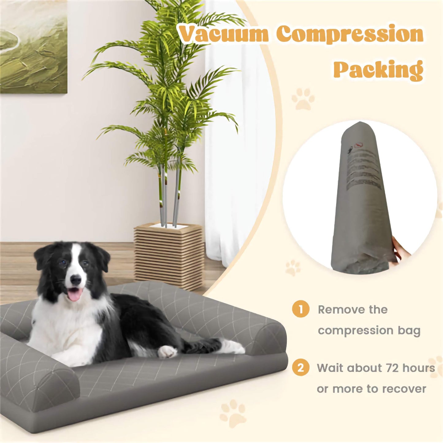 36in. Egg-Crate Orthopedic Pet Bed, Soft Polyester Surface with Elevated Bolsters for Comfort and Joint Support