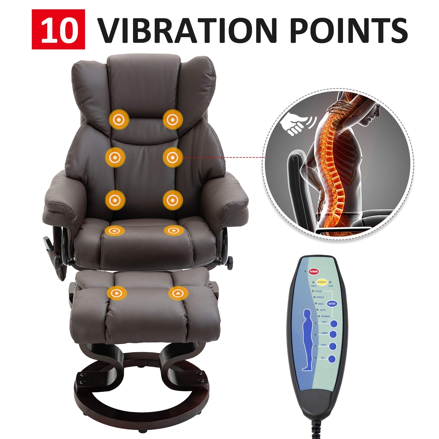 Massage Recliner Chair with Ottoman, 10-Point Vibrating Swivel, for Bedroom and Living Room