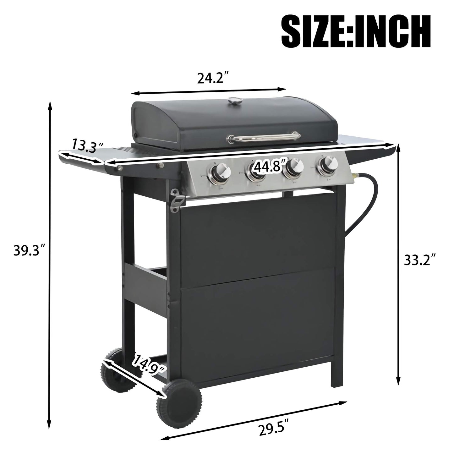 4-Burner Propane BBQ Grill, Stainless Steel Outdoor Grill with Storage Shelves, Wheels, Lid, and Bottle Opener