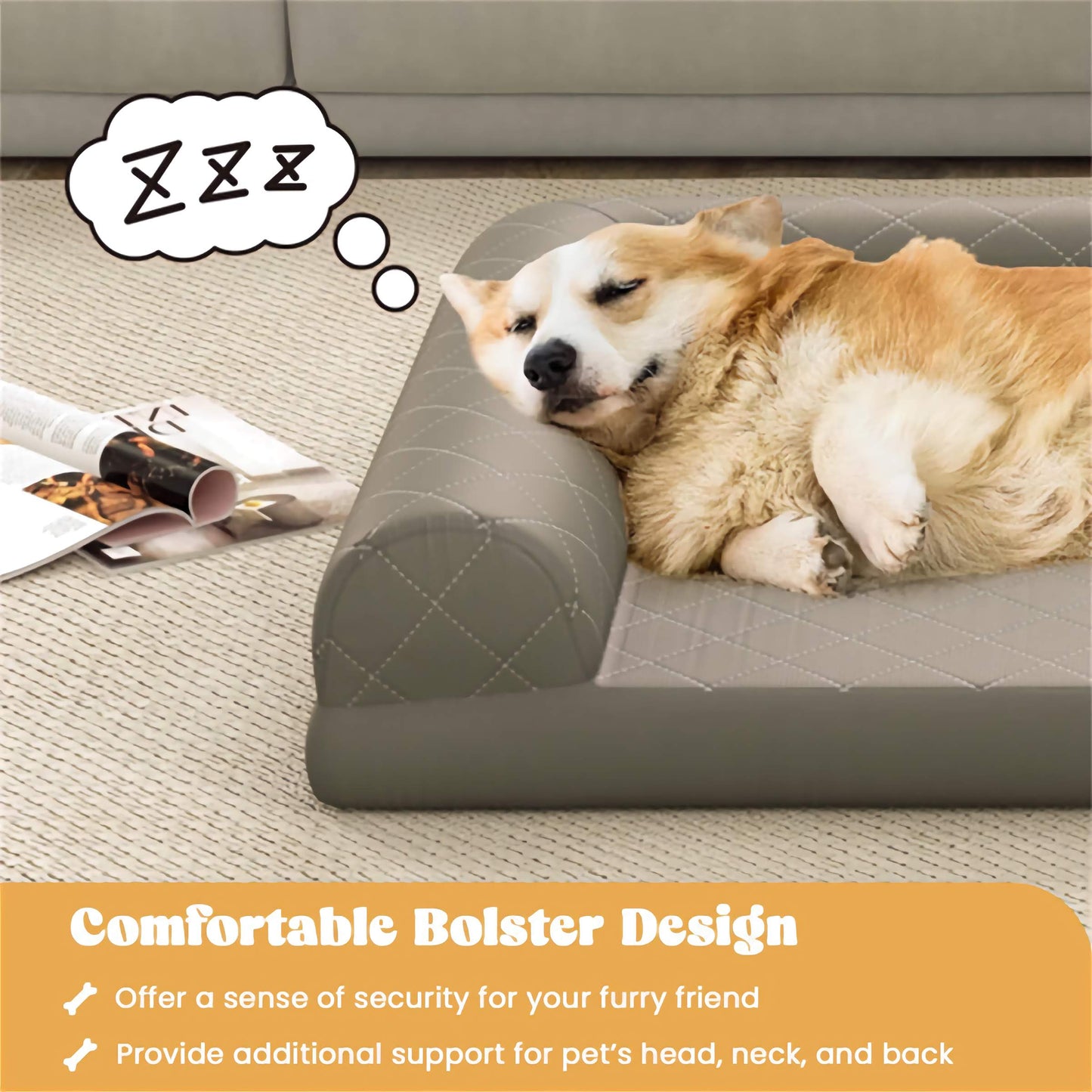 36in. Egg-Crate Orthopedic Pet Bed, Soft Polyester Surface with Elevated Bolsters for Comfort and Joint Support