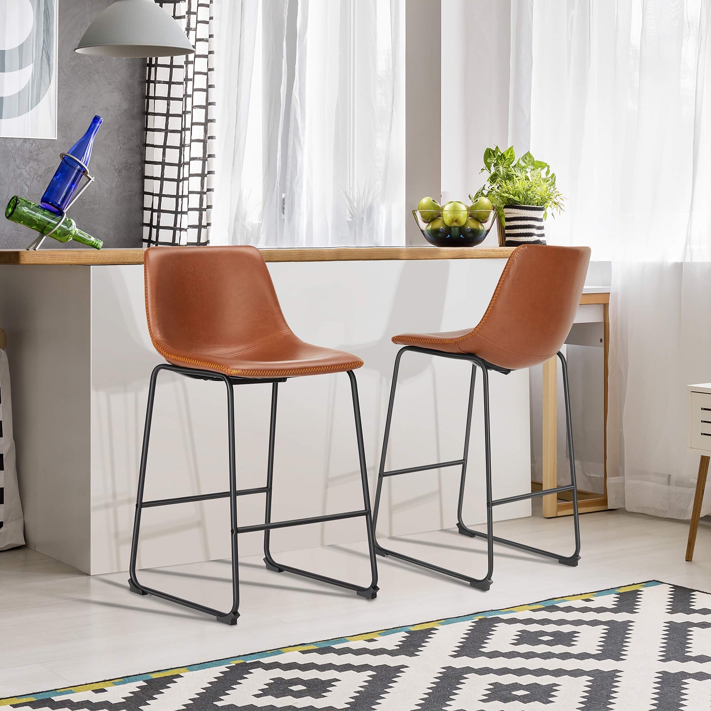 2-Piece Modern Kitchen Barstools, Comfortable Elevated Chairs for Dining Room or Kitchen Island