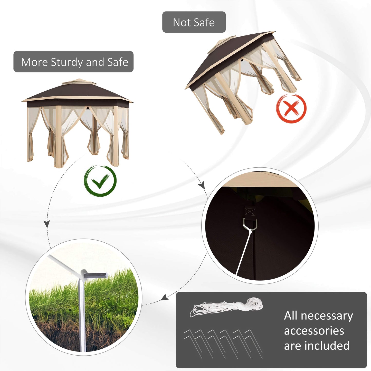 Outsunny 13x13ft. Hexagonal Pop-Up Gazebo, Canopy Shelter with 6 Zippered Mesh Panels for Bug-Free Outdoor Enjoyment