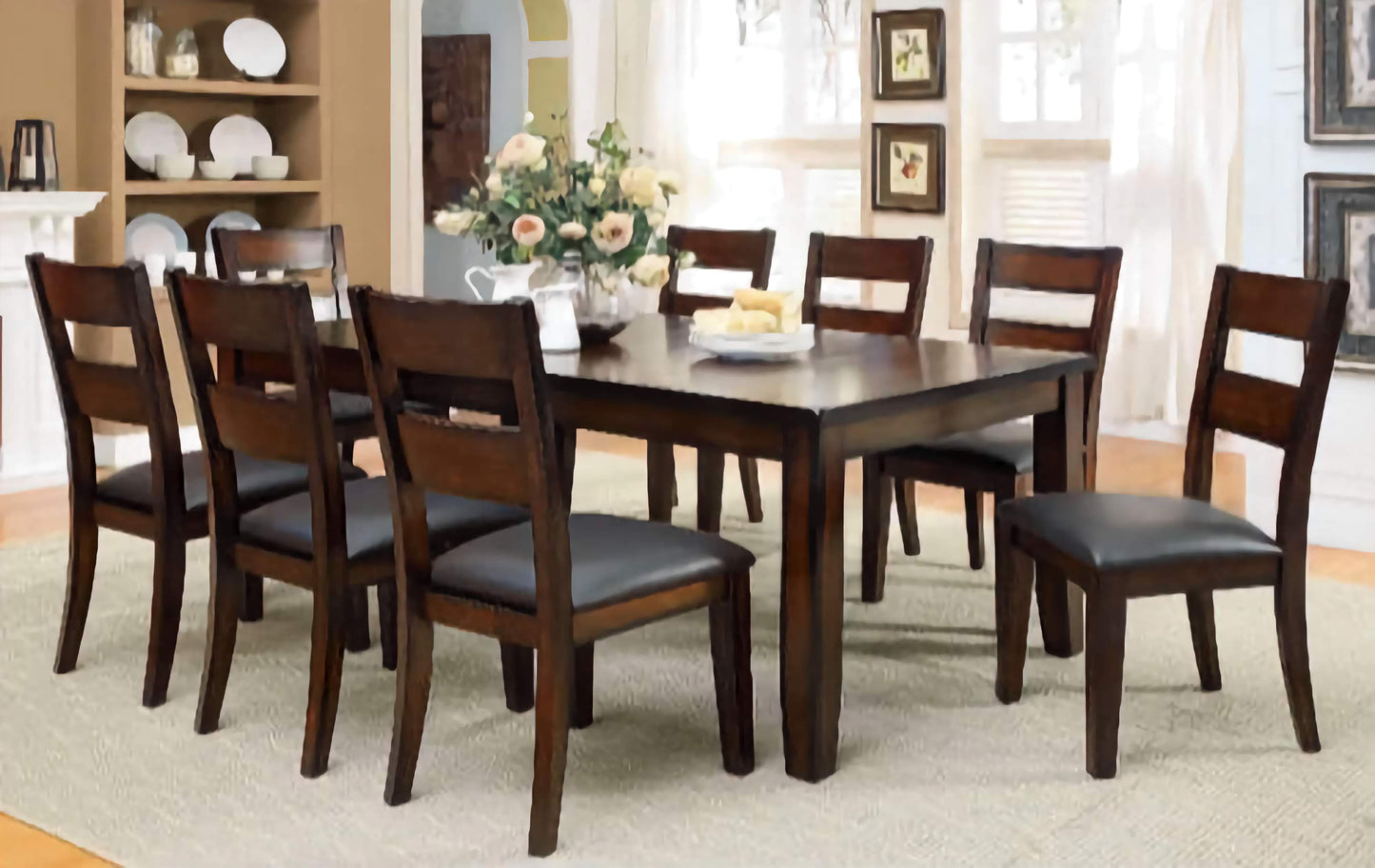 2-Piece Solid Wood Dining Chairs, Comfortable Padded Leatherette Seats with Dark Cherry Finish for Kitchen or Dining Room