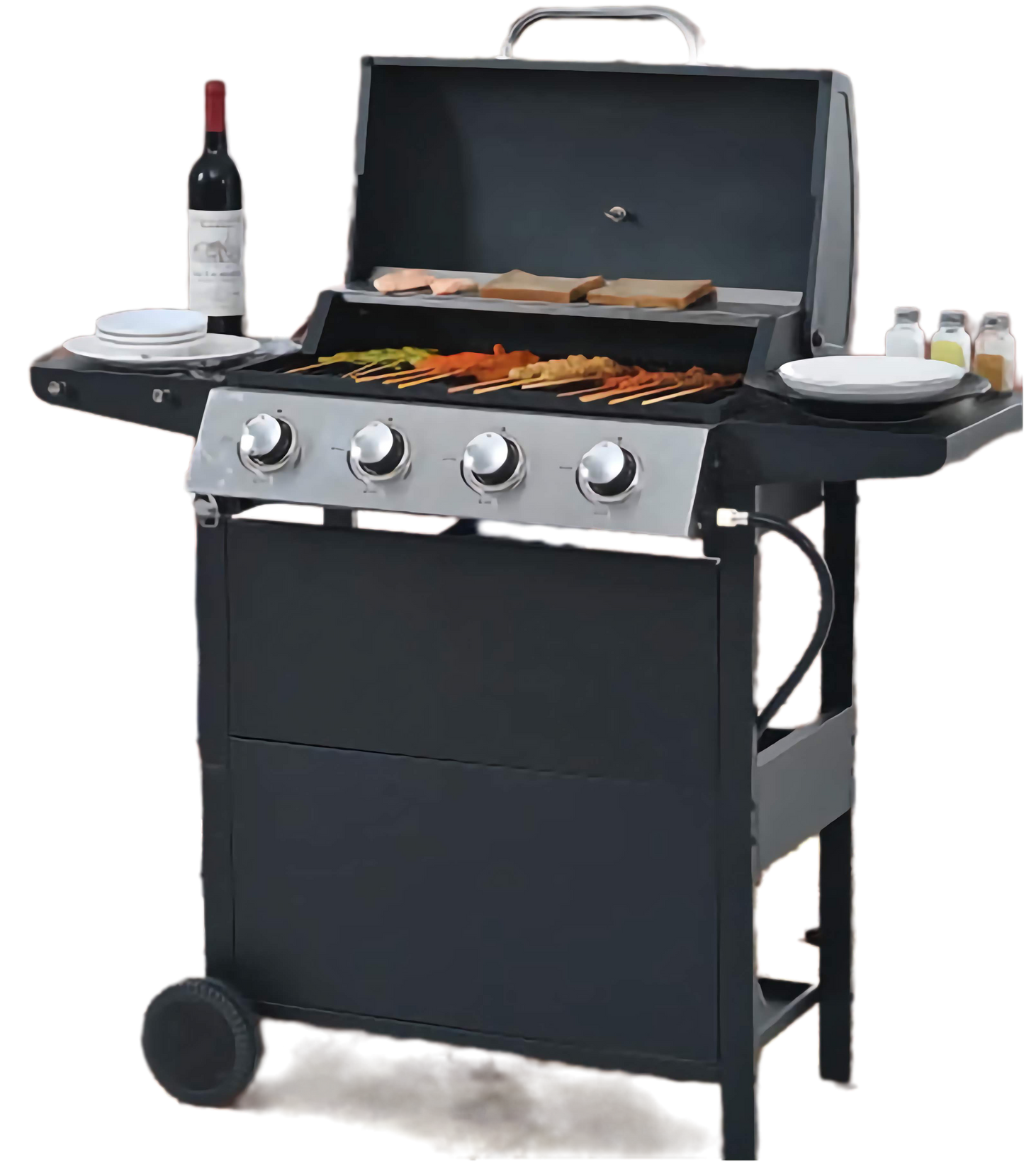 4-Burner Propane BBQ Grill, Stainless Steel Outdoor Grill with Storage Shelves, Wheels, Lid, and Bottle Opener
