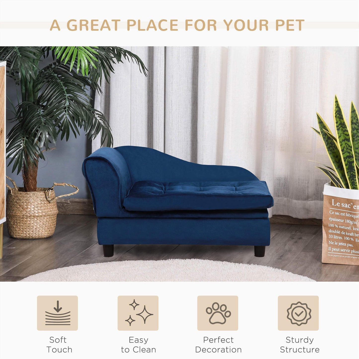 PawHut Luxury Small Dog Sofa Bed, Comfortable Modern Pet Furniture with Hidden Storage for Toys and Accessories