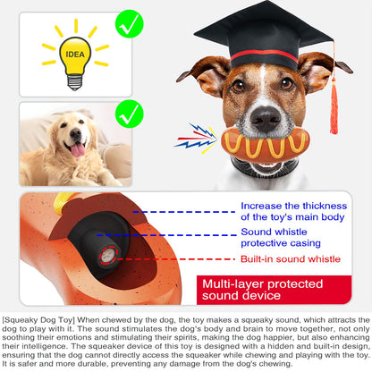 Tough Rubber Hot Dog Pet Chew Toy, Long-Lasting Pet Toy for Aggressive Chewing and Dental Health