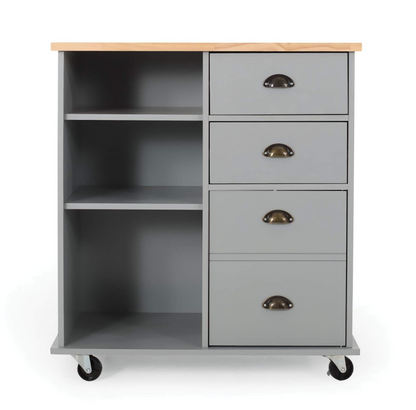 Modern Rolling Kitchen Storage Trolley, Space-Saving Cart with Drawers, Cabinet Door and Shelves