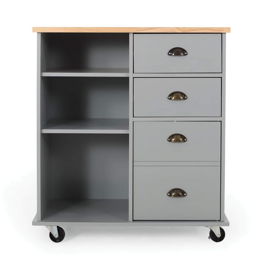 Rolling Kitchen Storage Trolley, Modern Trolley with Drawers, Cabinet Door, and Shelves