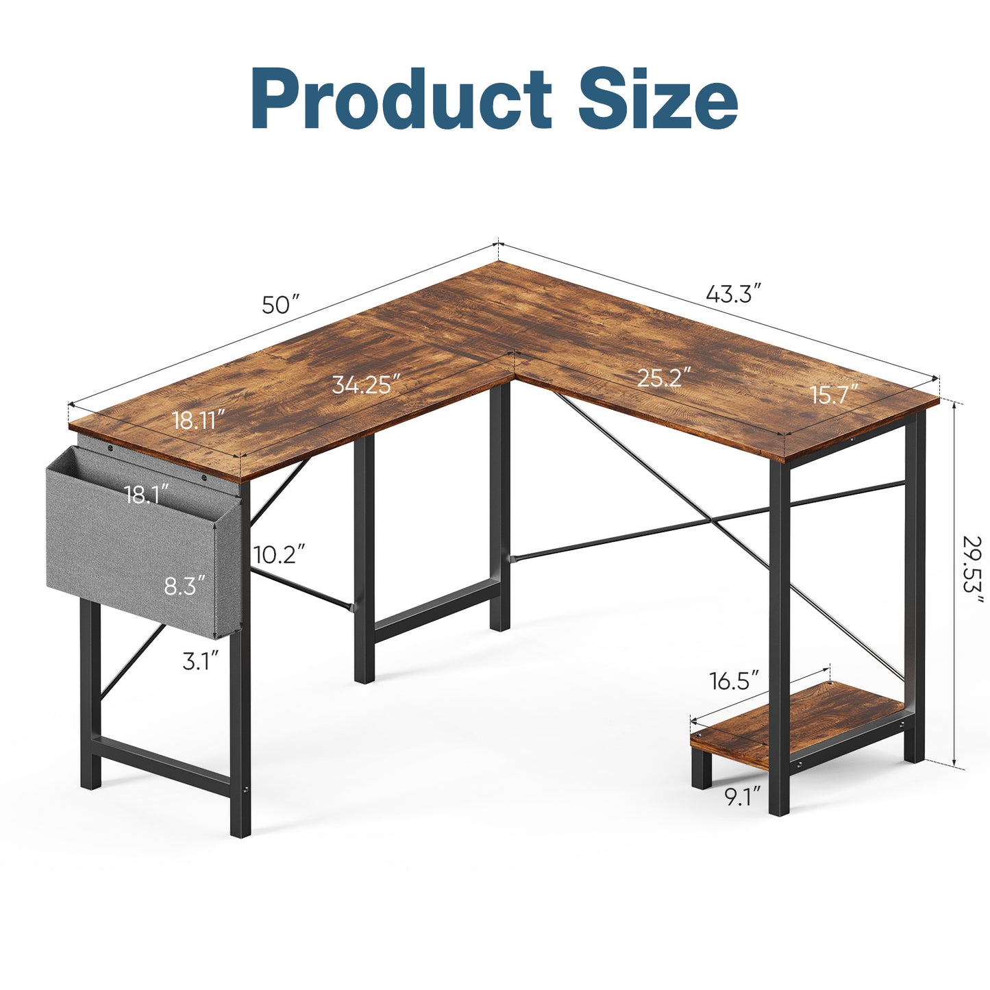 L-Shaped Computer/Office Desk, Modern Corner Desk for Home Office, Study, or Gaming Setup