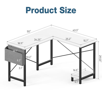 L-Shaped Computer/Office Desk, Modern Corner Desk for Home Office, Study, or Gaming Setup
