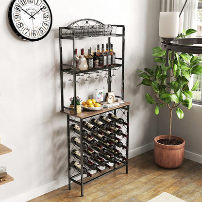 Freestanding Bottle Rack Bar Organizer, Storage Rack with shelf and Glass Holder
