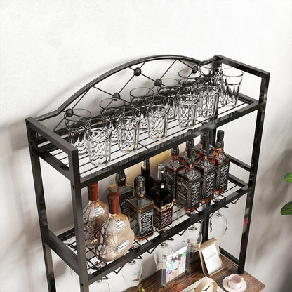 Freestanding Bottle Rack Bar Organizer, Storage Rack with shelf and Glass Holder