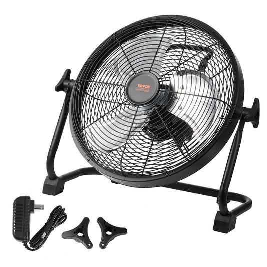 VEVOR 12in. Cordless Industrial Floor Fan, Portable Heavy-Duty Fan with 360-Degree Pivoting Head