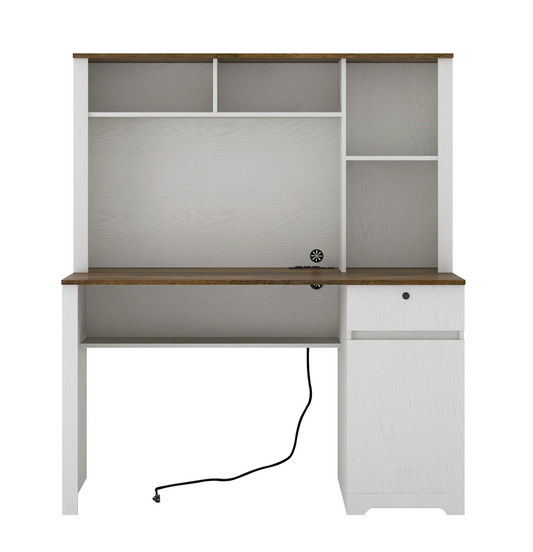 Hutch Home/Office Desk with Bookshelf, Drawers, and Power Outlet
