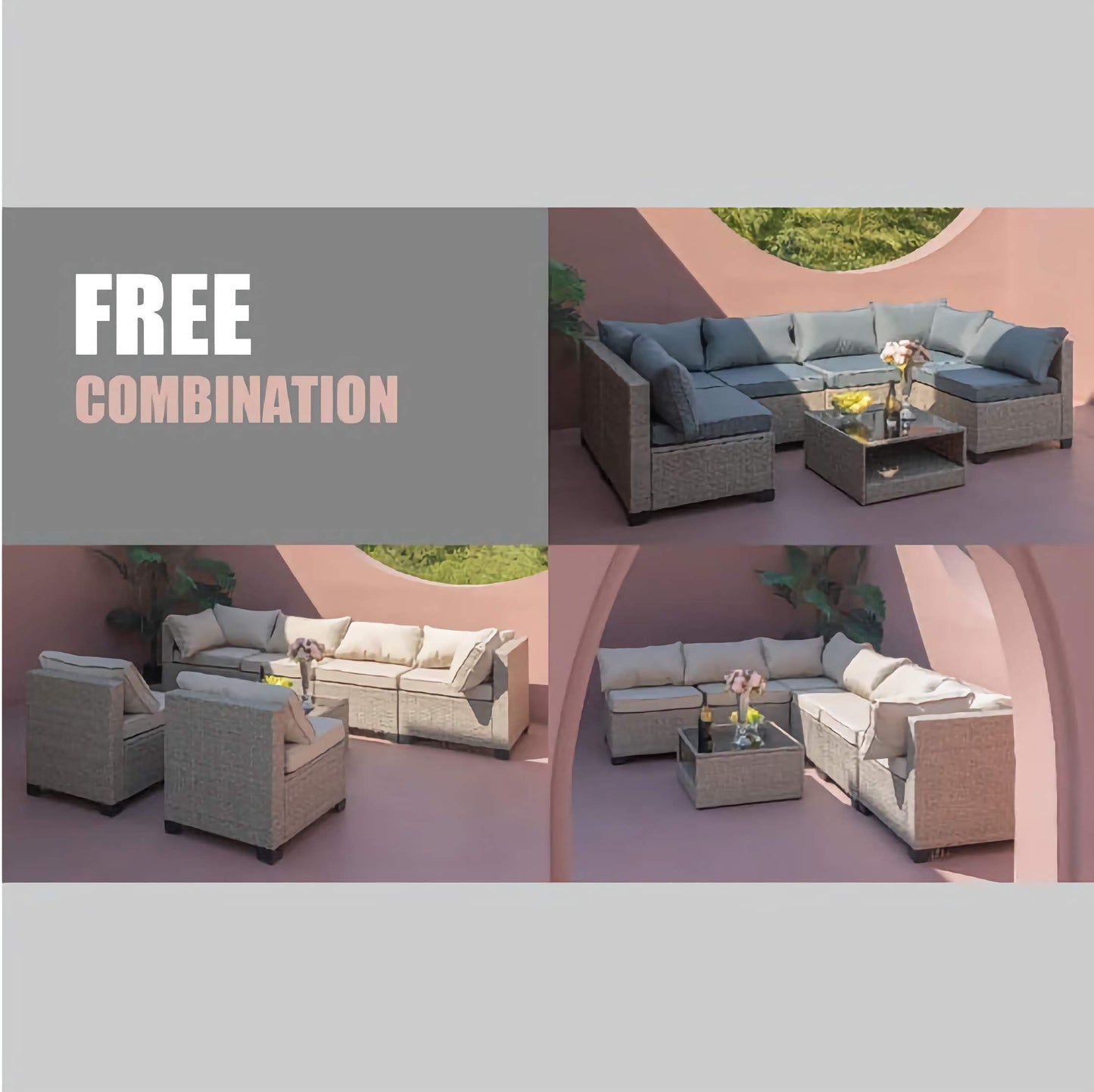 7-Piece Patio Furniture Sofa Set, Outdoor Patio Set with Waterproof Cloth and PE Rattan Base