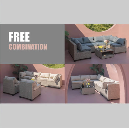 7-Piece Patio Furniture Sofa Set, Outdoor Patio Set with Waterproof Cloth and PE Rattan Base