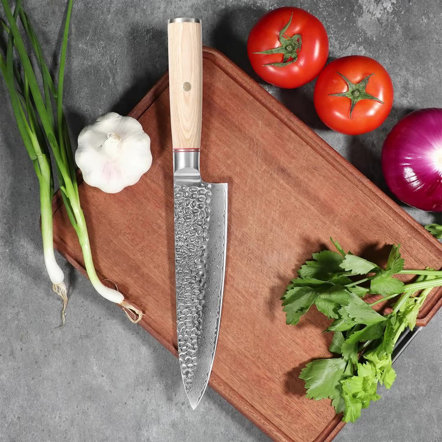 8in. Damascus Japanese Chef Knife, Kitchen Knife with 67-Layered Carbon Steel, Razor Sharp Cooking/Chef Knife with Pakkawood Handle