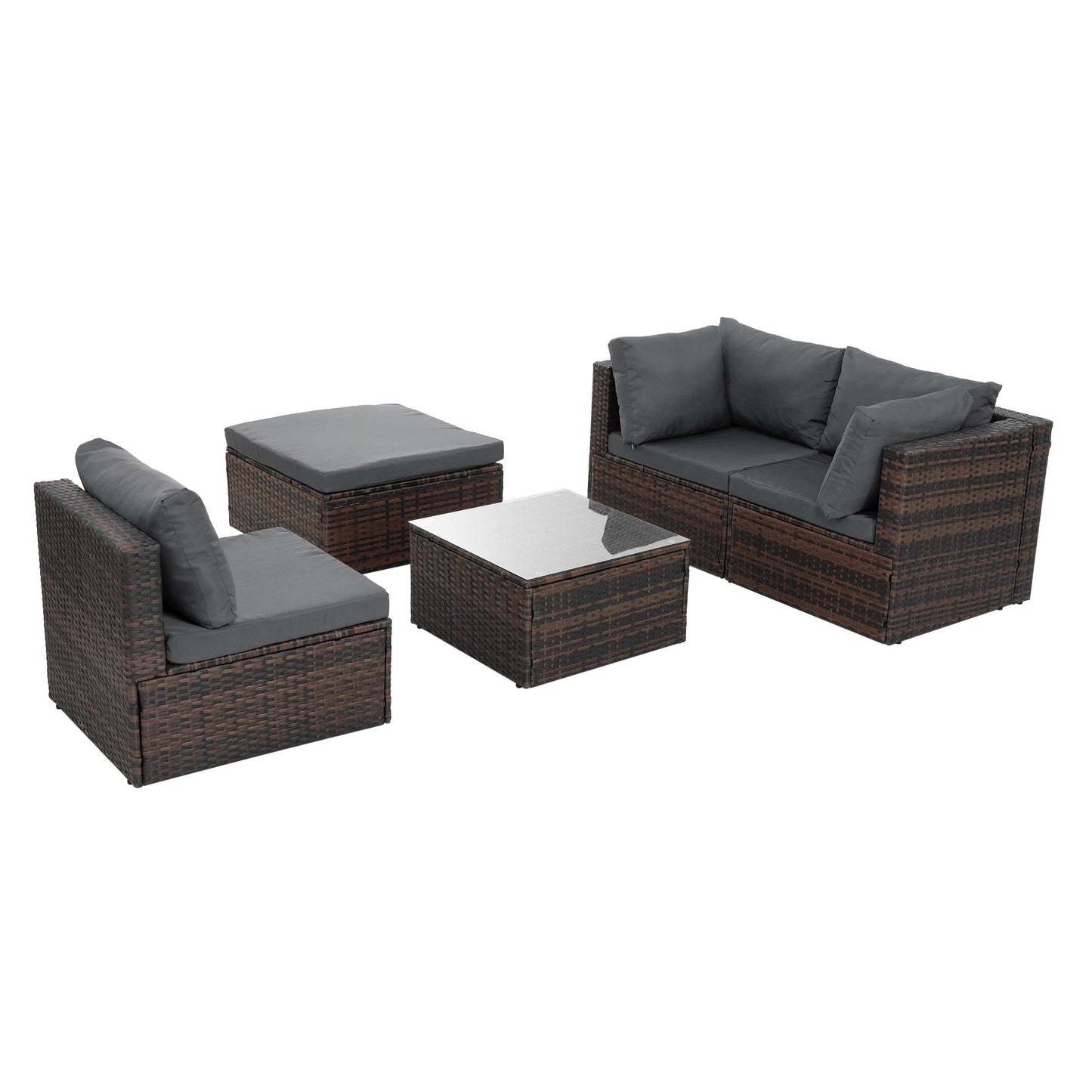 5-Piece Patio Furniture Set, Outdoor PE Wicker Set with Tempered Glass Table and All-Weather Rattan Seating