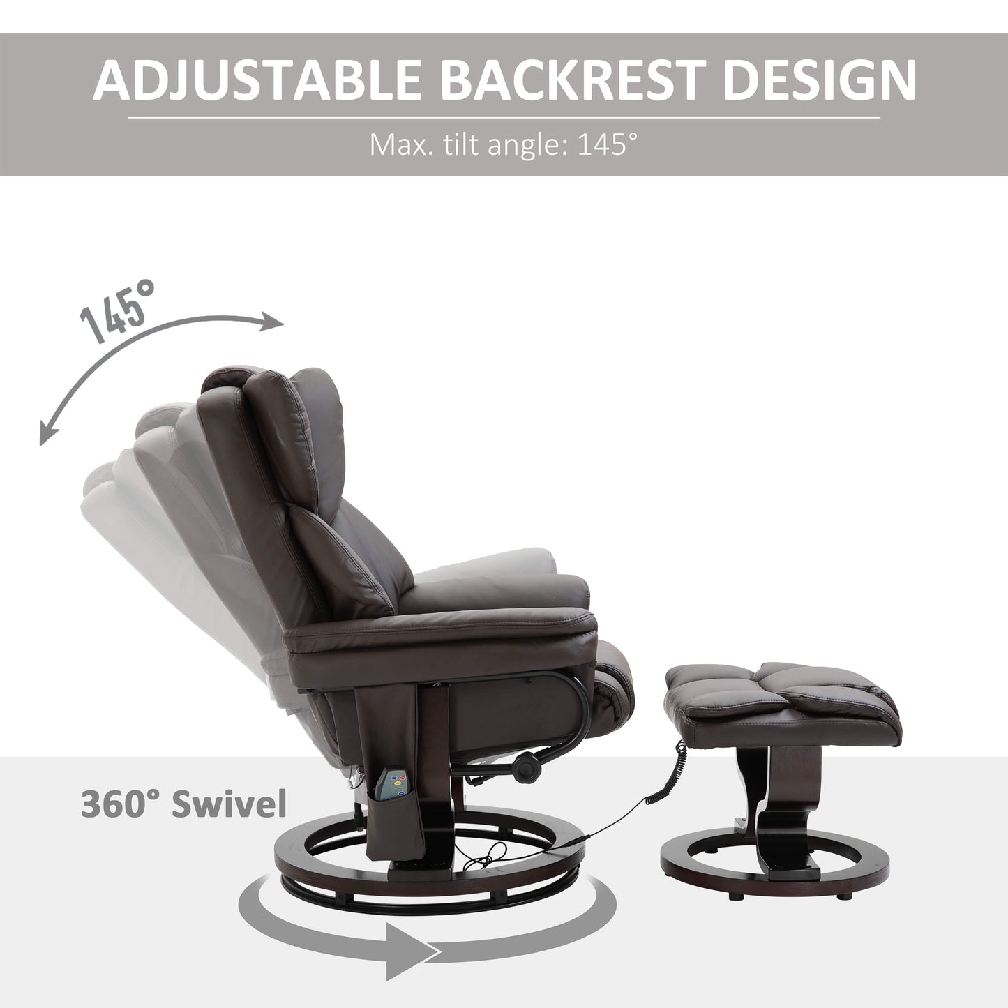 Massage Recliner Chair with Ottoman, 10-Point Vibrating Swivel, for Bedroom and Living Room
