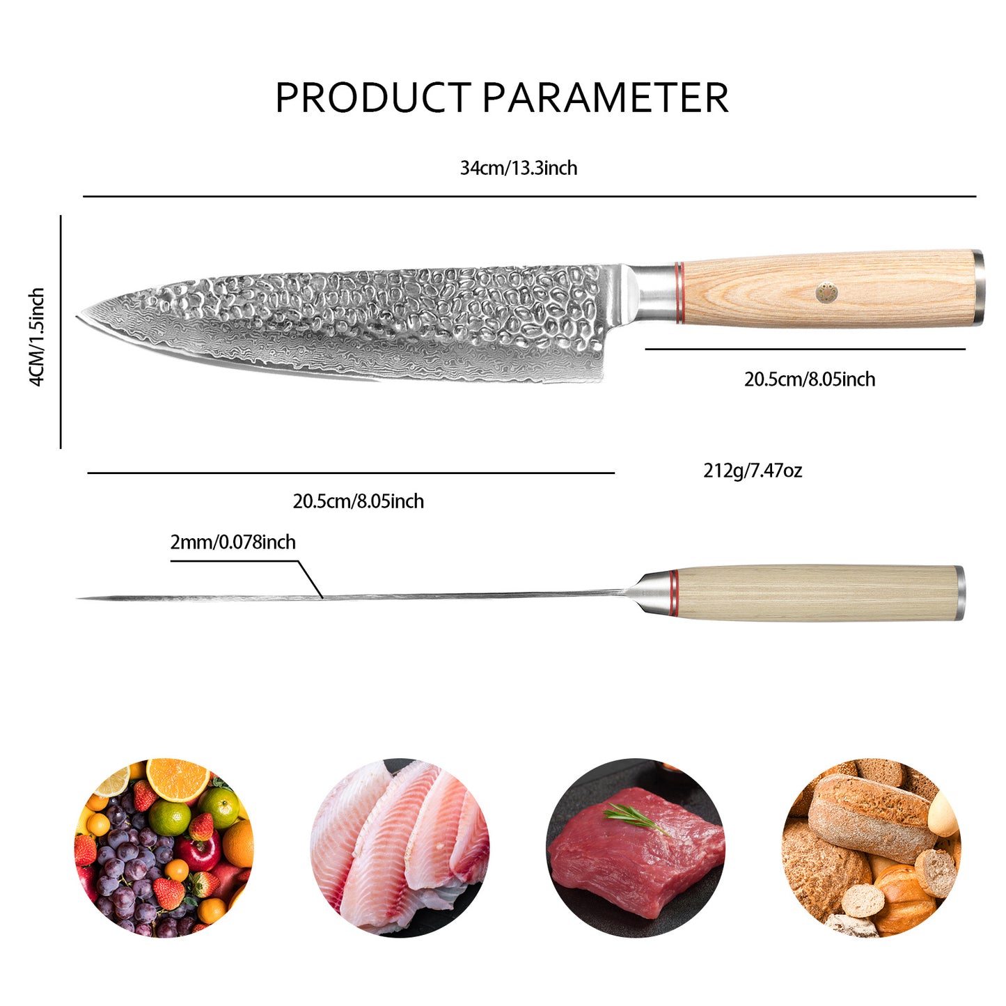 8in. Damascus Japanese Chef Knife, Kitchen Knife with 67-Layered Carbon Steel, Razor Sharp Cooking/Chef Knife with Pakkawood Handle