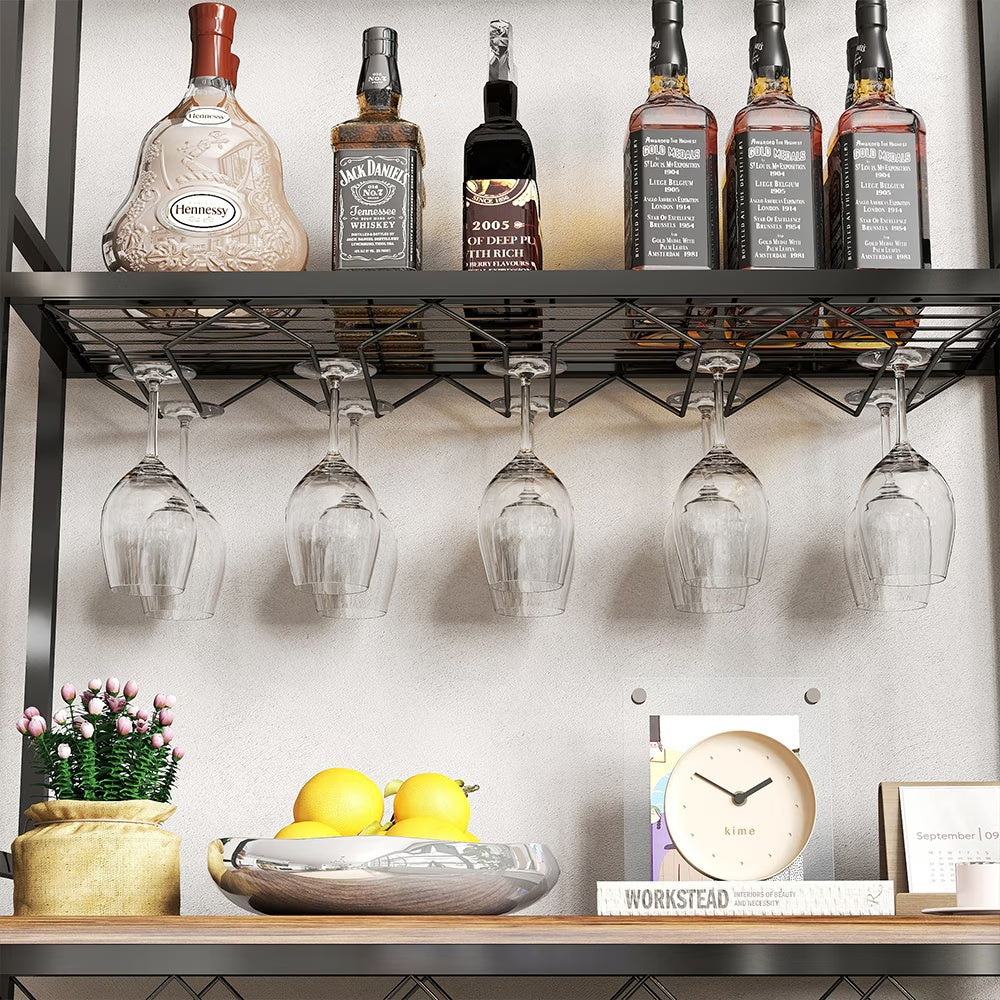 Freestanding Bottle Rack Bar Organizer, Storage Rack with shelf and Glass Holder
