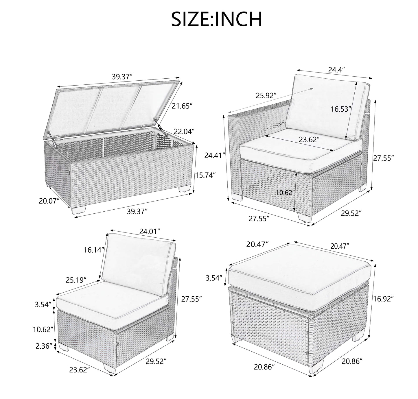 10-Piece Patio Sofa Set, Comfortable Outdoor Garden Furniture with Waterproof Cloth and Durable PE Rattan Base