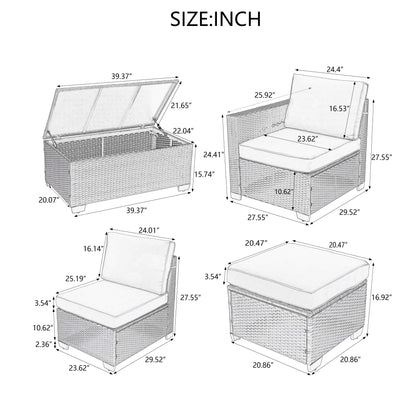 10-Piece Patio Sofa Set, Comfortable Outdoor Garden Furniture with Waterproof Cloth and Durable PE Rattan Base