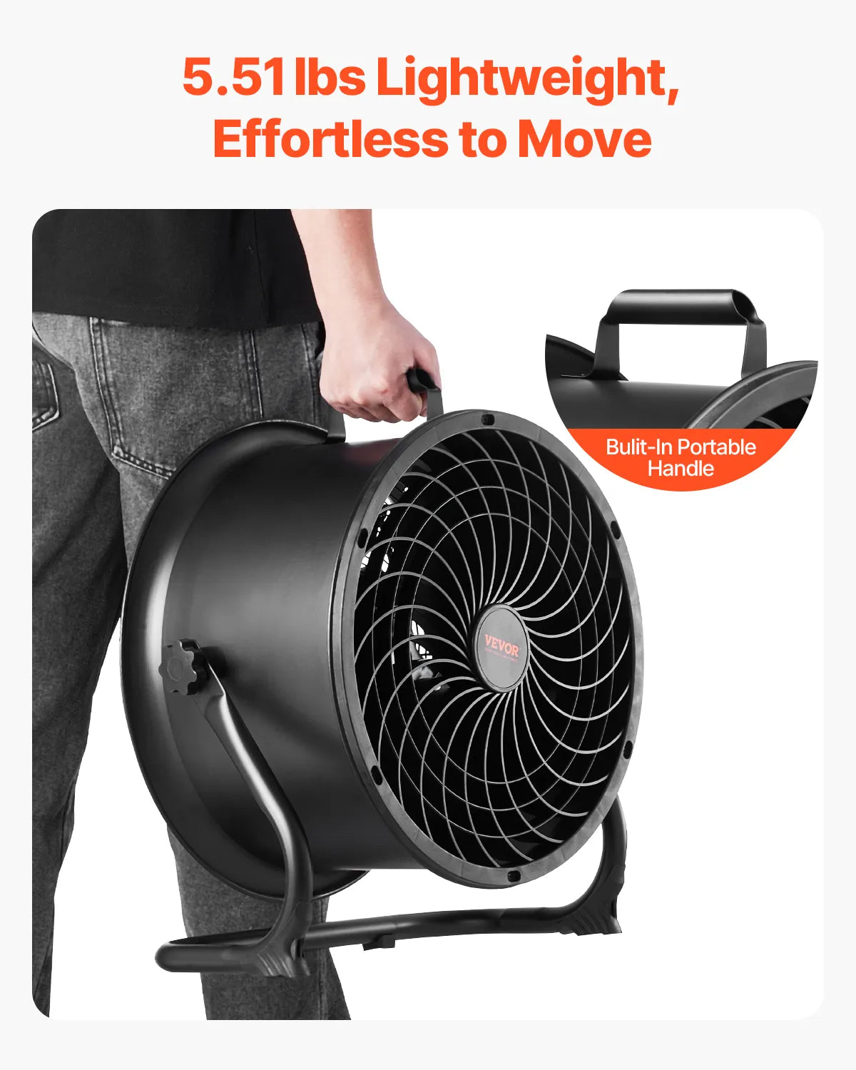 VEVOR 14in. High-Velocity Portable Industrial Fan, Adjustable Tilt and 3 Speeds for Maximum Airflow