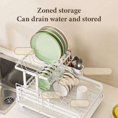 Collapsible All-In-One Kitchen Dish Rack with Multiple Compartments, Integrated Drainage, Easy Storage Dish Holder