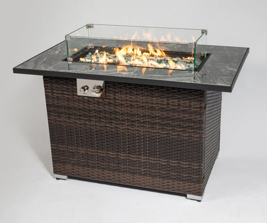 44in. Outdoor Propane Fire Pit Table, Ceramic Tabletop Gas Fire Pit