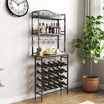 Freestanding Bottle Rack Bar Organizer, Storage Rack with shelf and Glass Holder