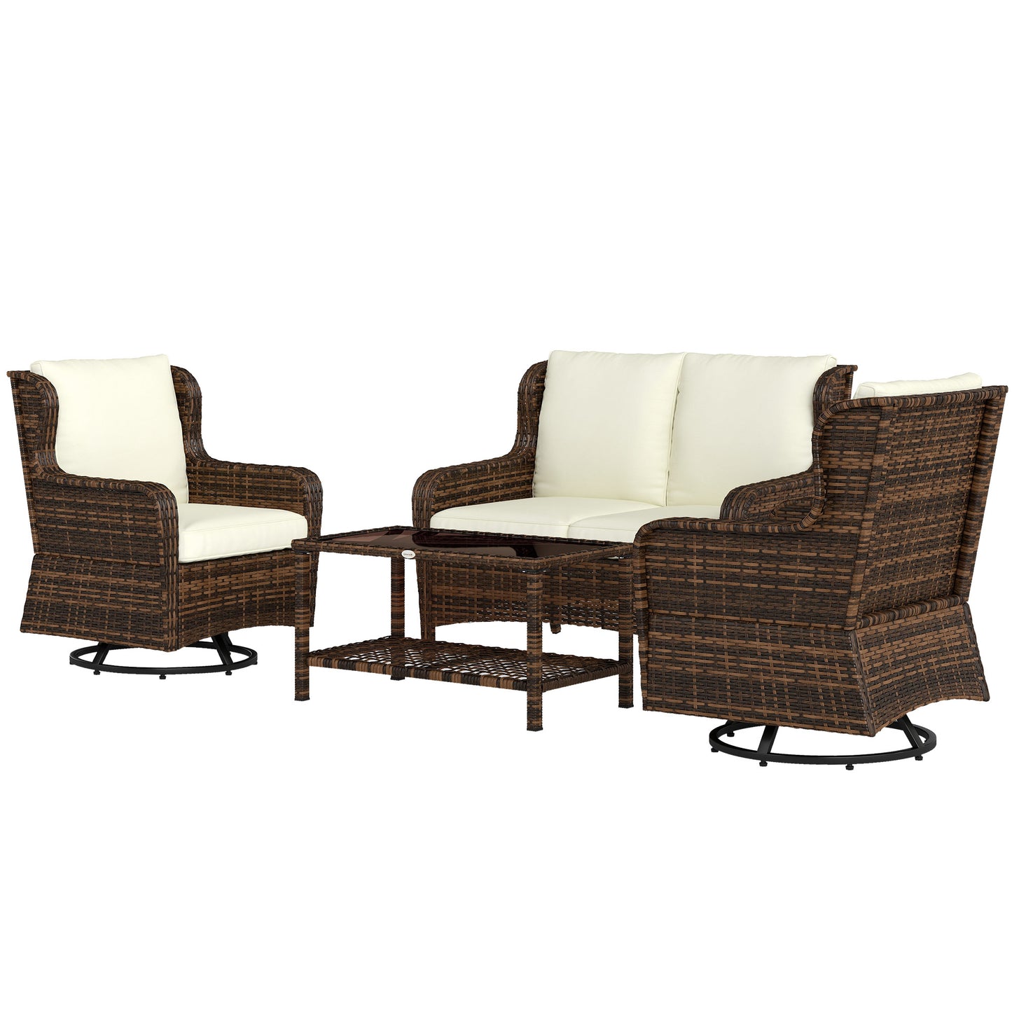 4-Piece Patio Furniture Set, Rattan Conversation Set with Swivel Glider Chairs, Table, Loveseat