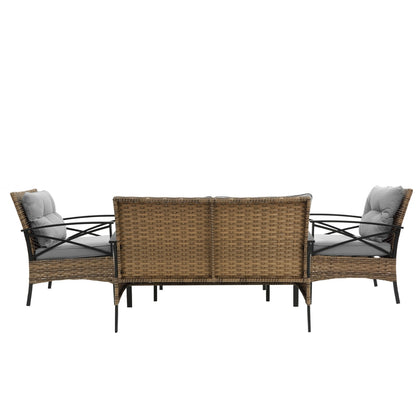 4-Piece Patio Sectional Sofa Set, KD Rattan Wicker, Outdoor Garden Furniture