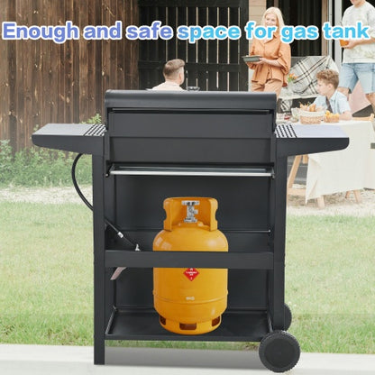 4-Burner Propane BBQ Grill, Stainless Steel Outdoor Grill with Storage Shelves, Wheels, Lid, and Bottle Opener