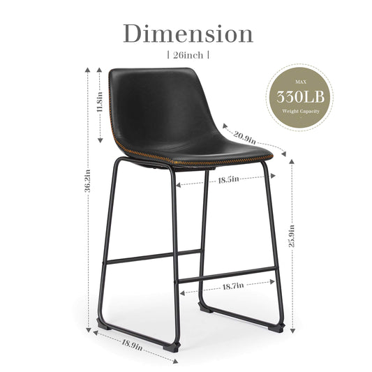 2-Piece Modern Kitchen Barstools, Comfortable Elevated Chairs for Dining Room or Kitchen Island
